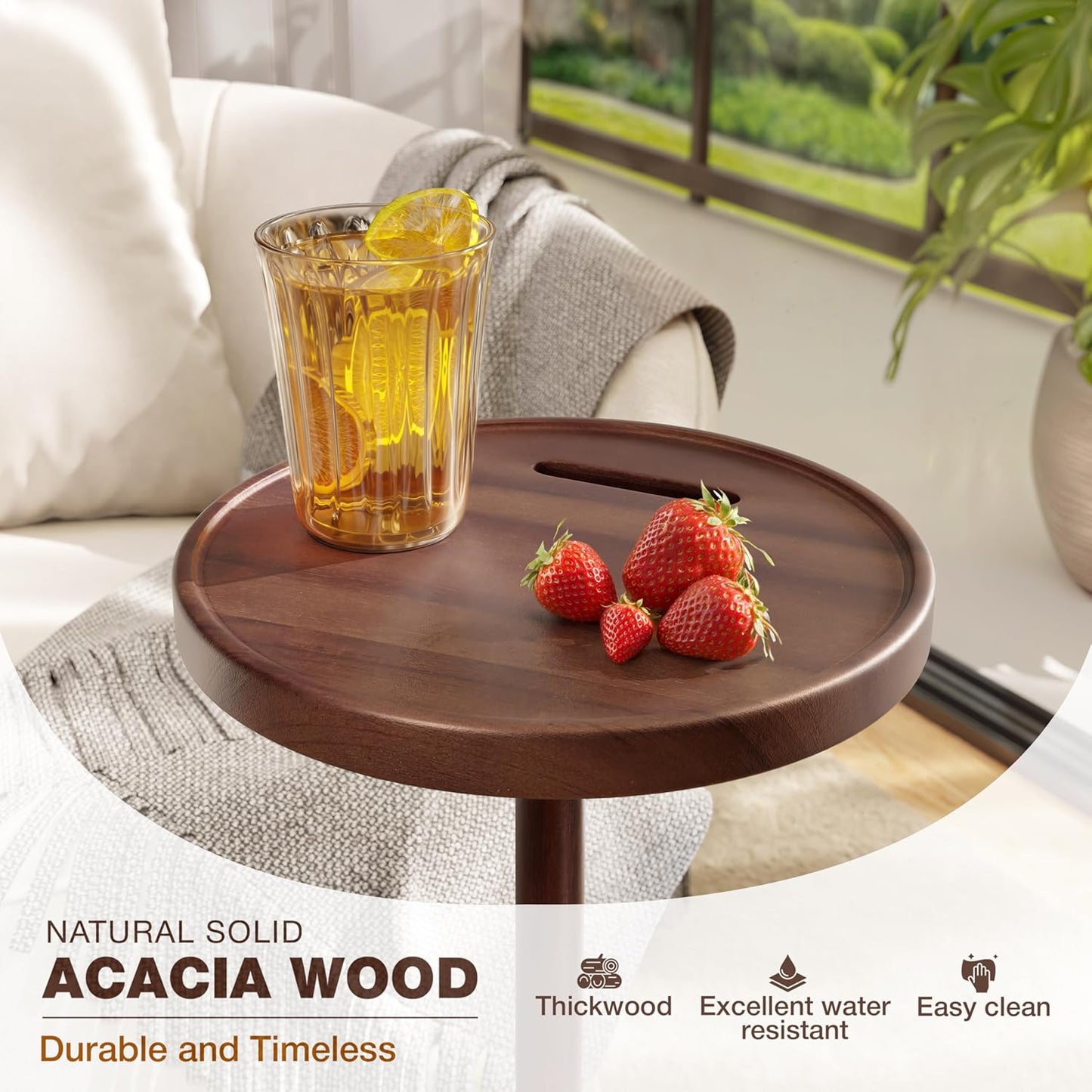 BLUEWEST Drink Table, 24.4" Tall Compact Side Table with Phone Slot and Weighted Base, Durable Pedestal Table Accent for Living Room, Bedroom, or Office, Martini and Cocktail