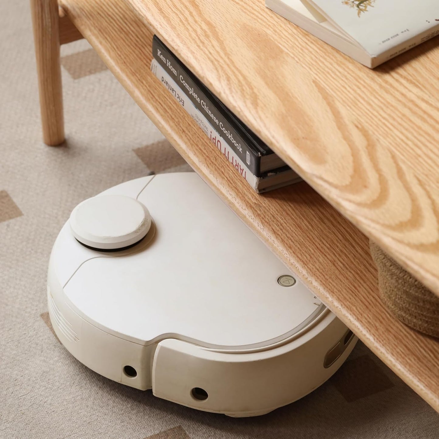 KEIKI 100% Solid Wood Coffee Table, Center Table, Modern Coffee Table with 2-Tier Storage Shelves for Living Room and Small Spacee