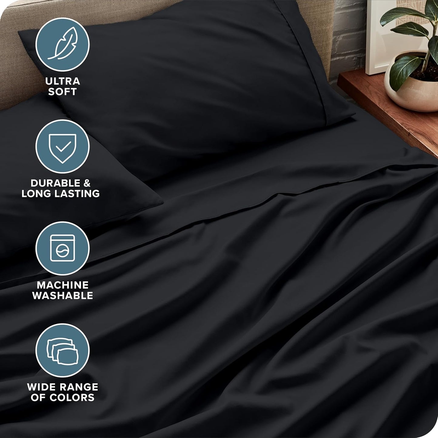 Bare Home King Sheet Set - Luxury 1800 Ultra-Soft Microfiber King Bed Sheets - Double Brushed - Deep Pockets - Easy Fit - 4 Piece Set - Bedding Sheets & Pillowcases (King, Black)