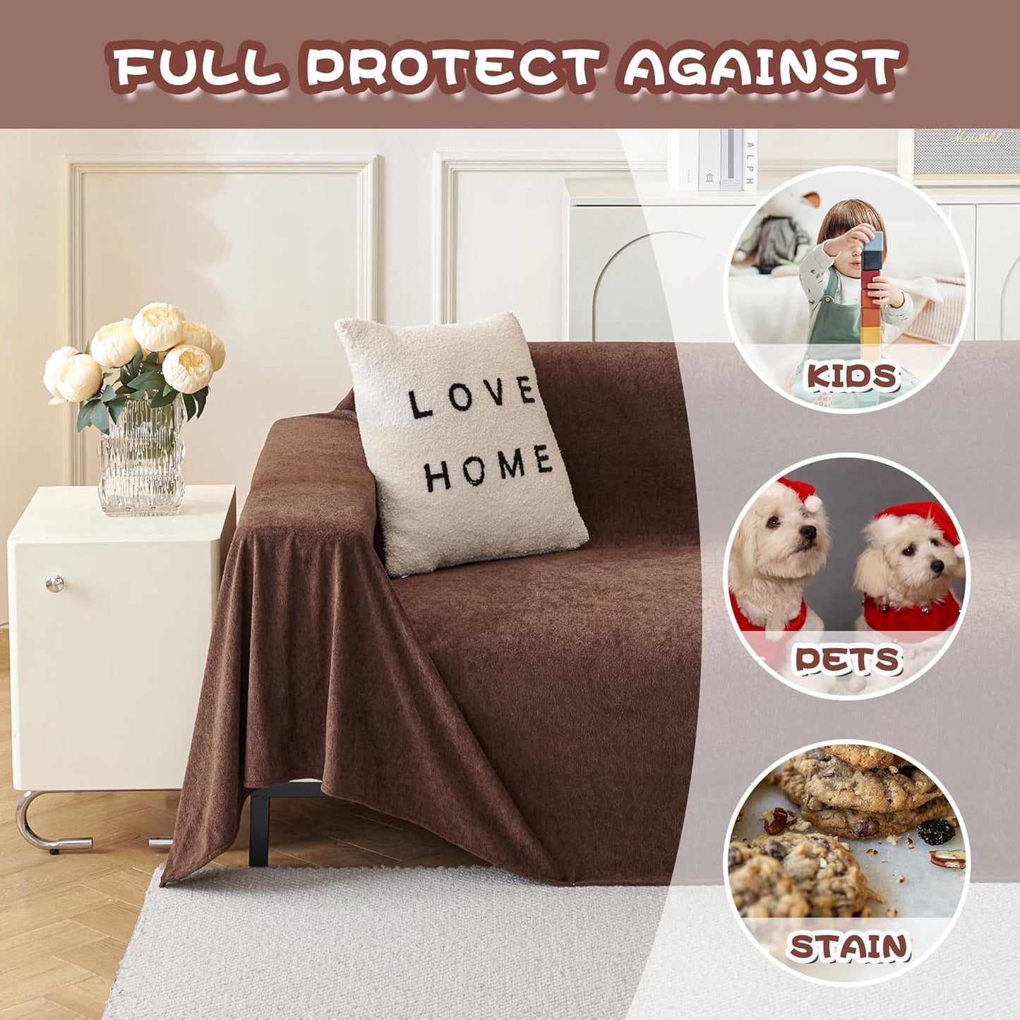 MYSKY HOME Sofa Covers, Washable Couch Cover for Dogs Sofa Cover Furniture Protector Sofa Slipcovers for Dogs Furniture Protector Cover, Thick Durable Non Slip, 91" x 118", Chocolate