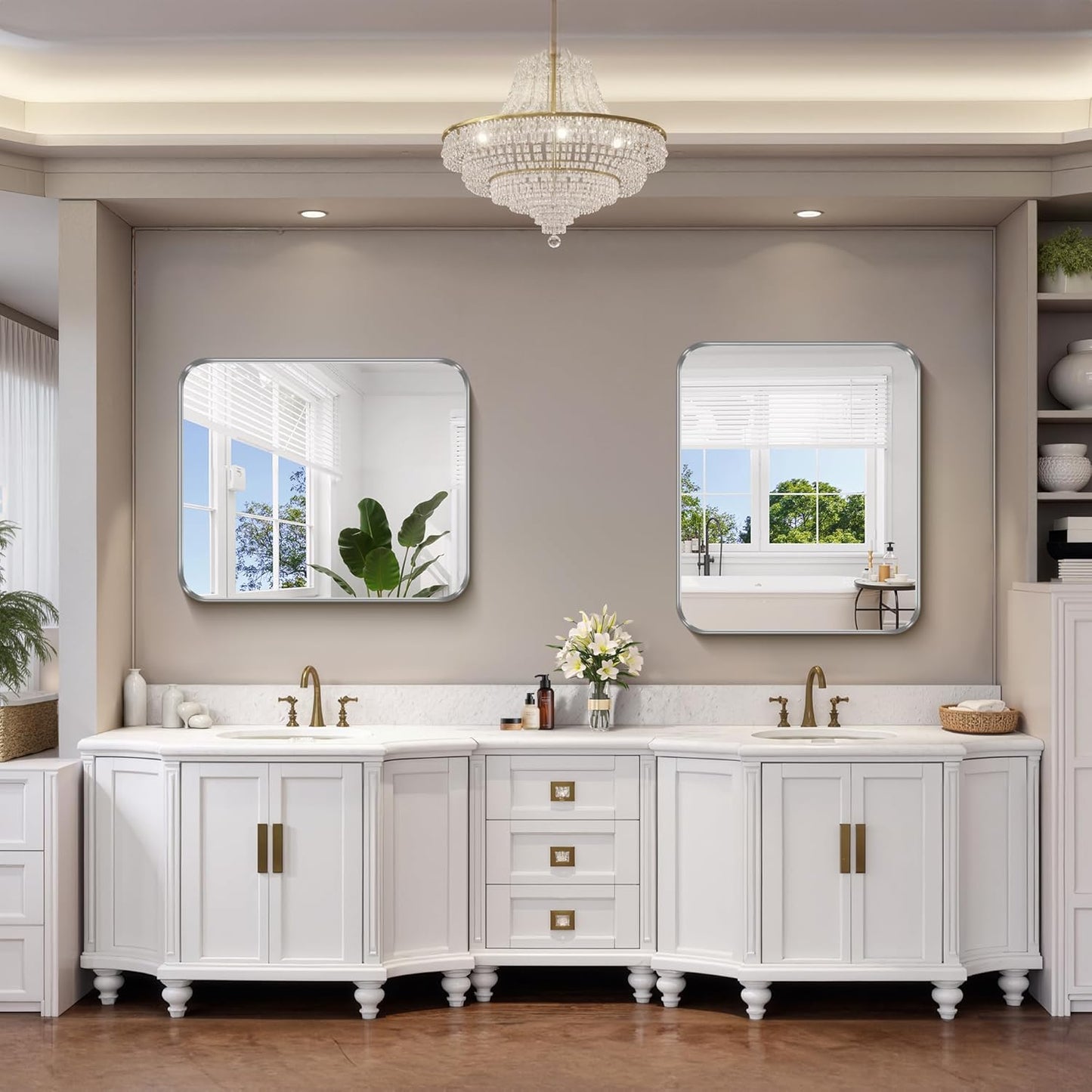 FORBATH 30x36 Inch Bathroom Mirror, Brushed Silver Deep Frame Wall Mirror with Rounded Corners, Anti-Rust Tempered Glass for Modern Farmhouse Vanity (Horizontal/Vertical Hanging)