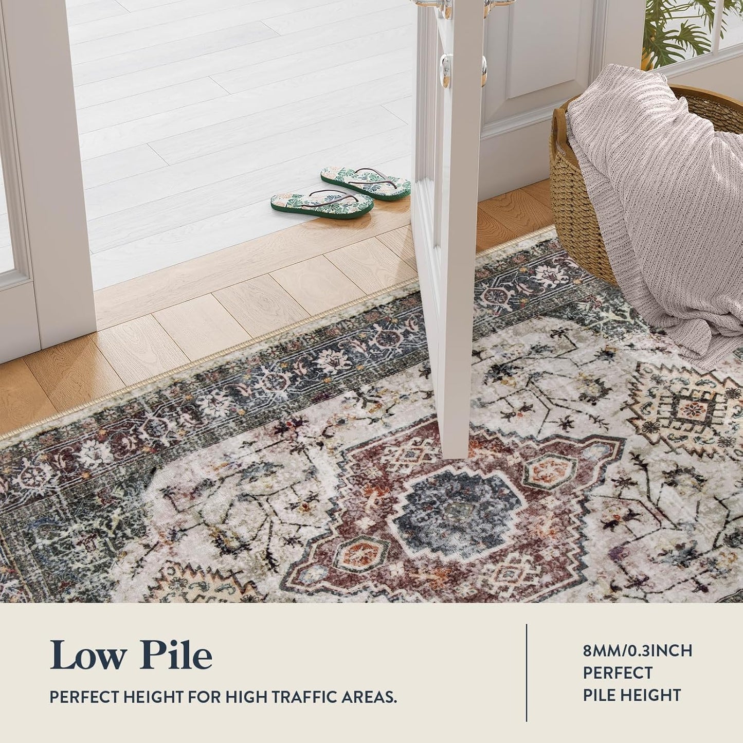 Lahome Oriental Small Rugs for Entryway, 2x3 Rug Non Slip Washable Door Mat Indoor Entrance Ultra-Thin Vintage Soft Carpet for Kitchen Bedroom Front Door Bathroom, Brown/Grey