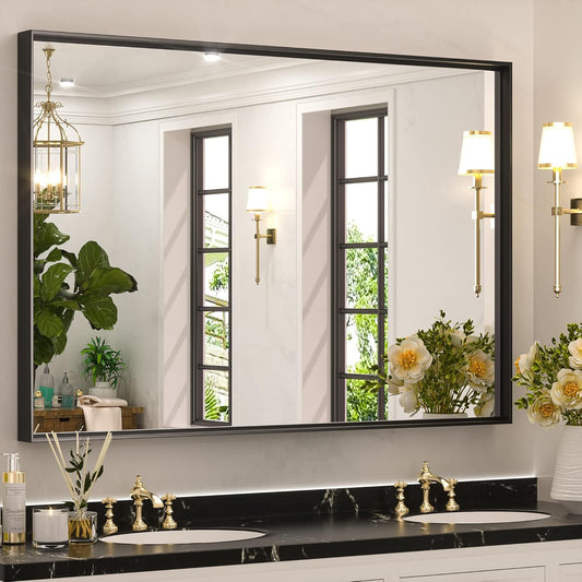 Keonjinn Black Framed Mirror for Bathroom 40 x 30 Inch, Rectangular Wall Mirror for Bathroom, Metal Frame Farmhouse Black Mirrors for Over Sink Large Decorative Rectangle Mirrors