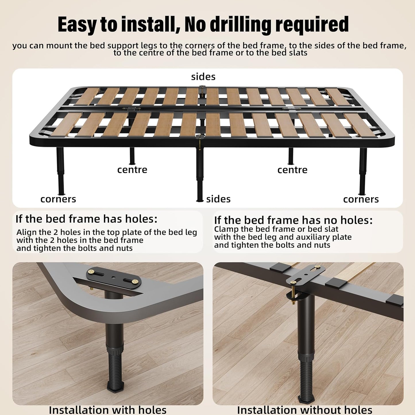 4 Pcs Adjustable Height Bed Support Legs 7.08-12.6 inch with Locking Ring, Bed Frame Center Support Legs for Bed Frame/Bed Center Slat/Furniture, Bed Replacement Legs Bed Slats Support Legs