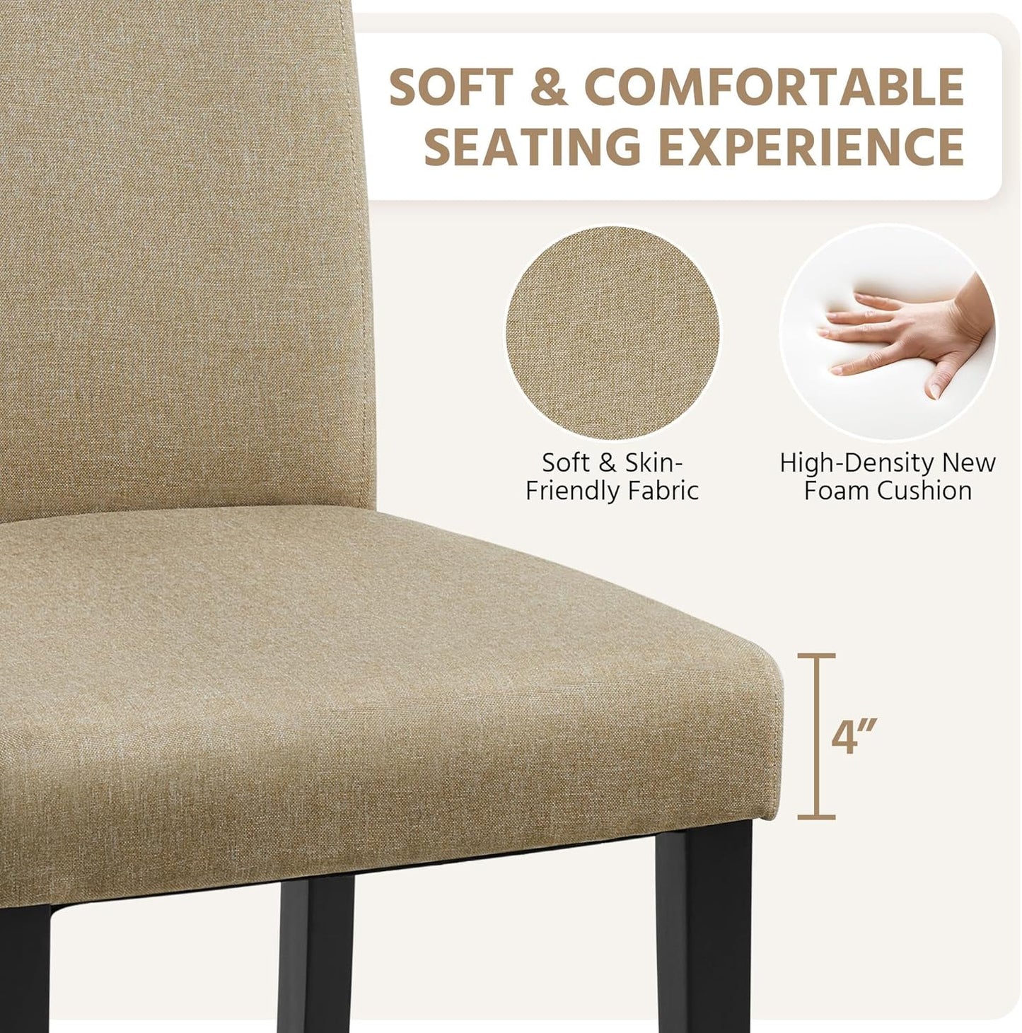 Yaheetech Dining Chairs Set of 2 Fabric Upholstered Parson Kitchen Chairs with Padded Seat and Solid Wood Legs for Dining Room/Restaurant, Khaki