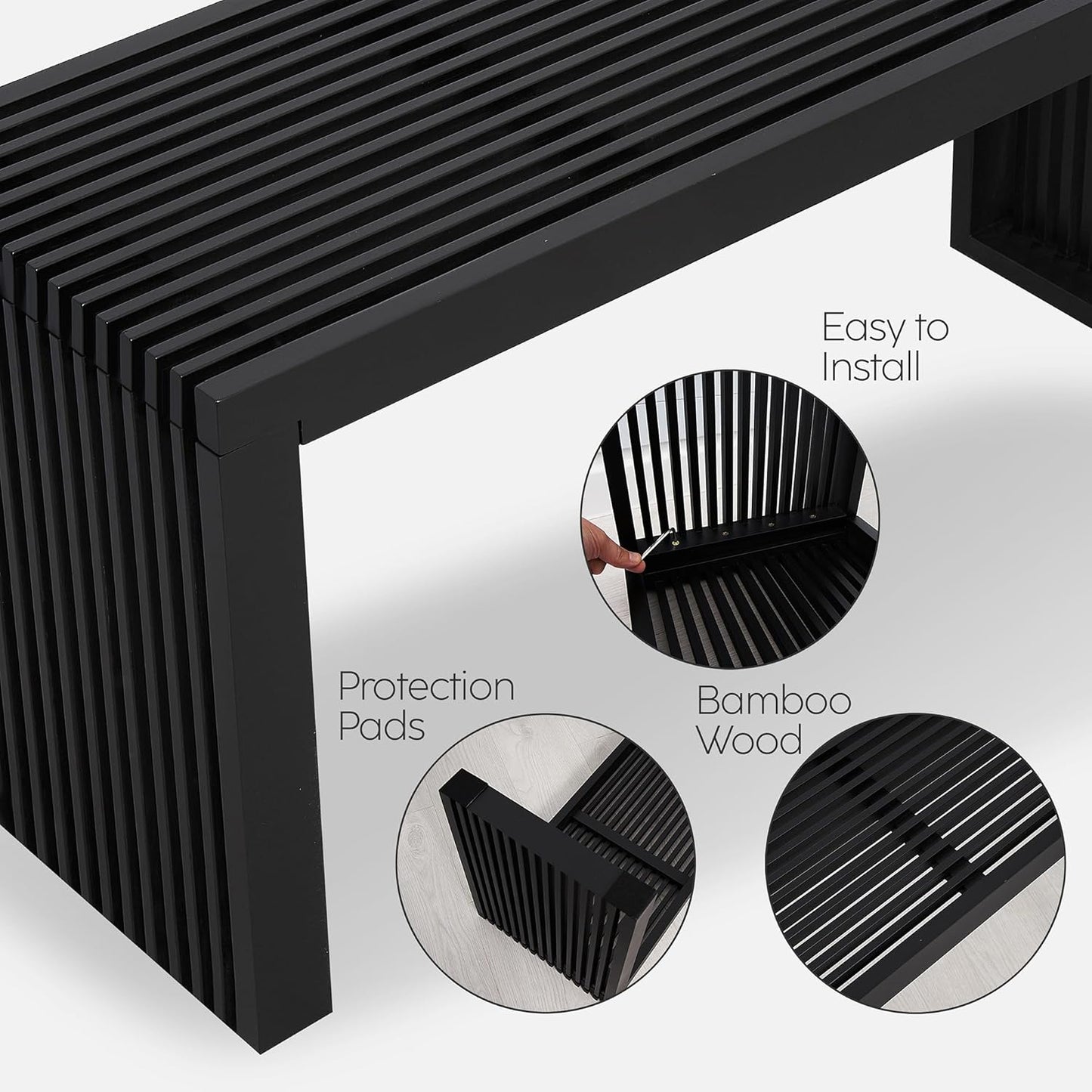 Bamboo Natural 36 inch Wooden Bench, Small Wood Benches for Entryway, Living & Dining Room, Kitchen, Bedroom, Bathroom, Hallway, Front Door, For Indoor & Outdoor Patio Use, Mid Century Modern Decor