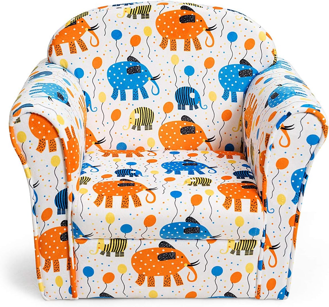 Costzon Kids Couch, Children's Sofa Armrest Chair with Pattern, Toddler Furniture w/Sturdy Wood Construction, Preschool, Lightweight Kids Couch Sofa Chair for Aged 1-5 Boys & Girls Gifts, Elephant