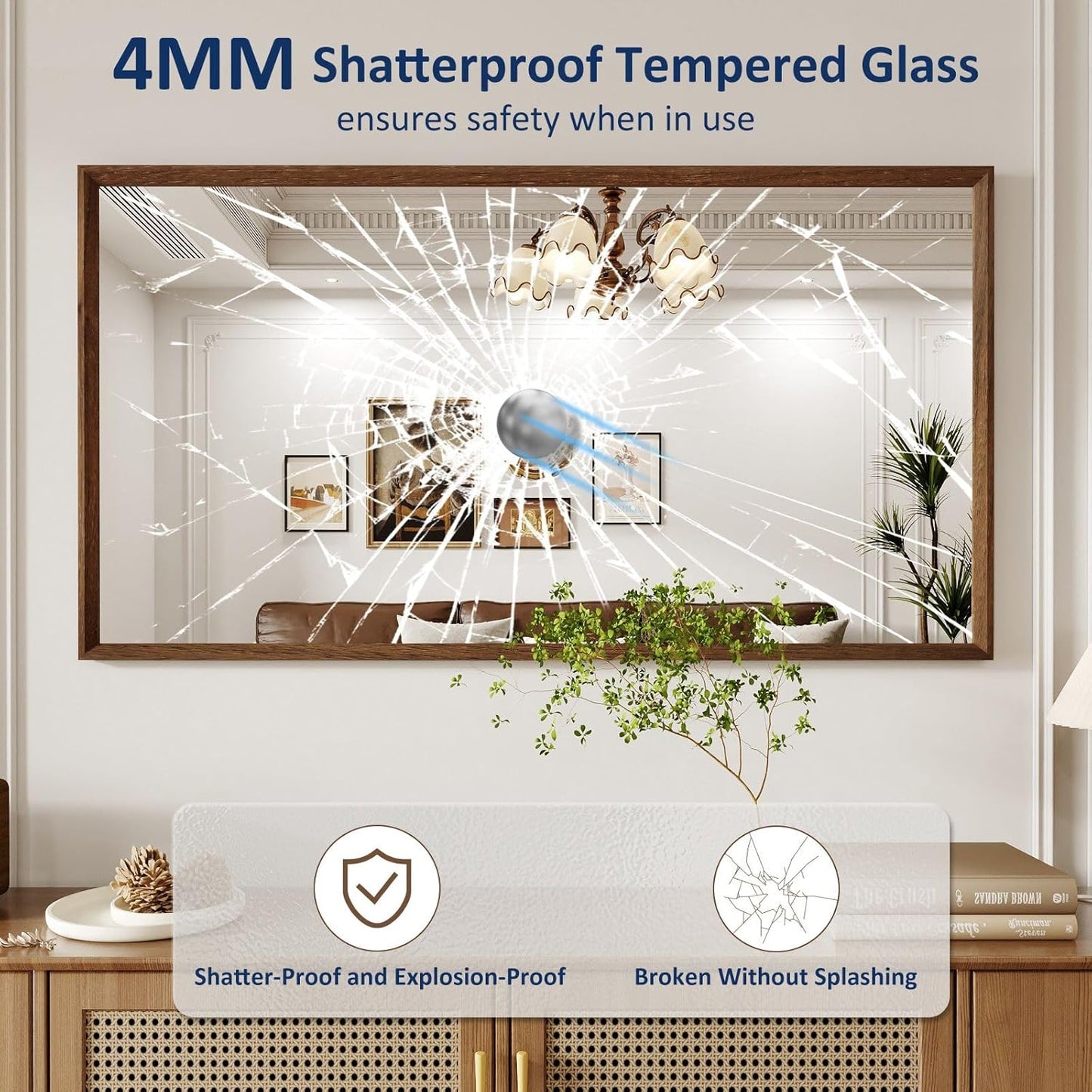WEER Walnut Framed Mirror for Bathroom, 55x30 Inch Wall Mounted Mirror, Wood Grain Framed Vanity Mirror, Farmhouse Bathroom Mirror, Tempered Glass, Vertically or Horizontally, Anti-Rust