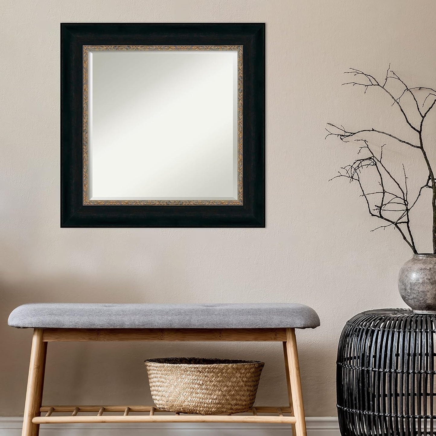 Amanti Art Bronze Bathroom Mirror for Over Sink, 27x27 Paragon Bronze Square Vanity Mirror, Medium Traditional Frame, Hangs Horizonally and Vertically, Bathroom Wall Decor, Beveled Edge