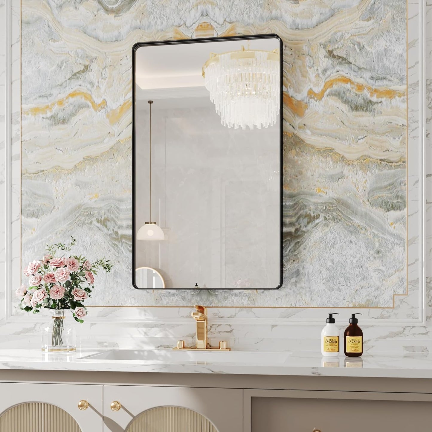 Black Mirror,30x50 Black Mirror for Bathroom Mirror,Framed Mirrors for Bathroom,Wall Mirrors,Horizontal and Vertical Hanging