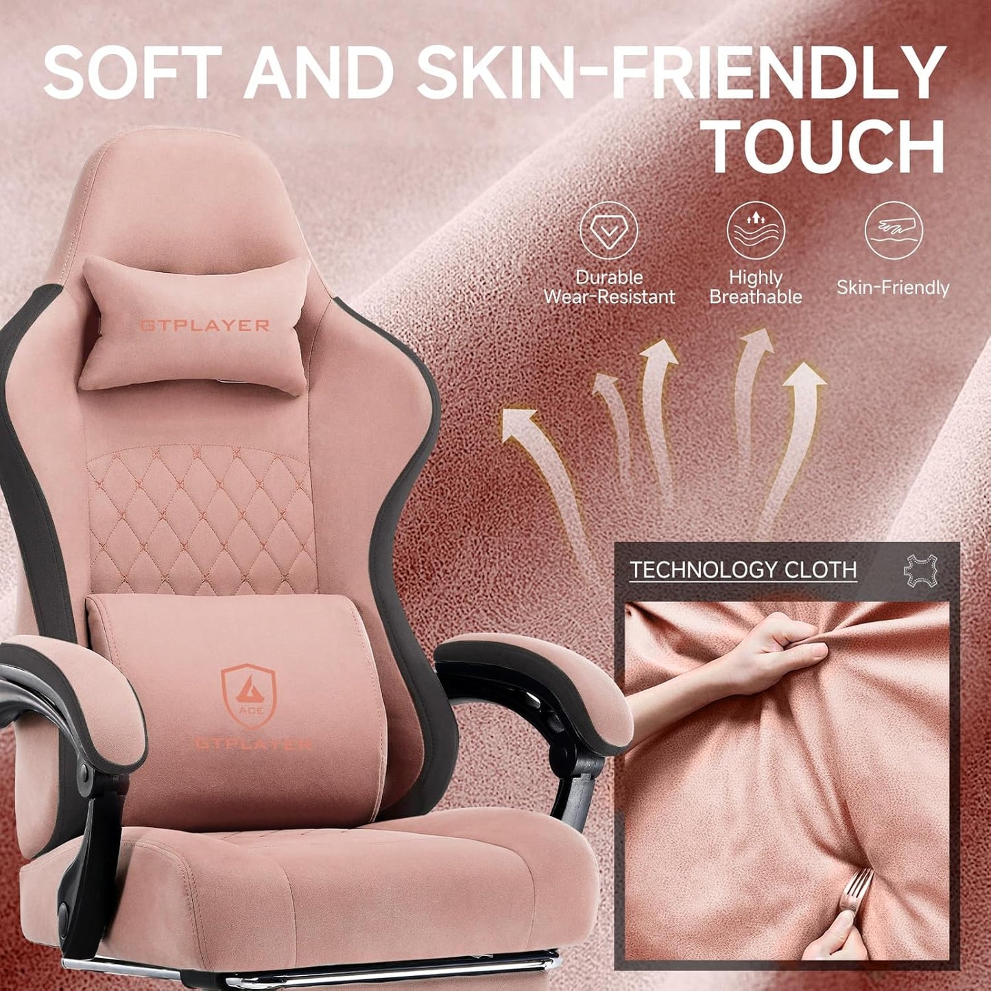 GTPLAYER Office Chair, Gaming Computer Desk Fabric Chair with Footrest, High Back Ergonomic Office Chair with Pocket Spring Lumbar Support and Linkage Armrests Adjustable Height Swivel for Home Task