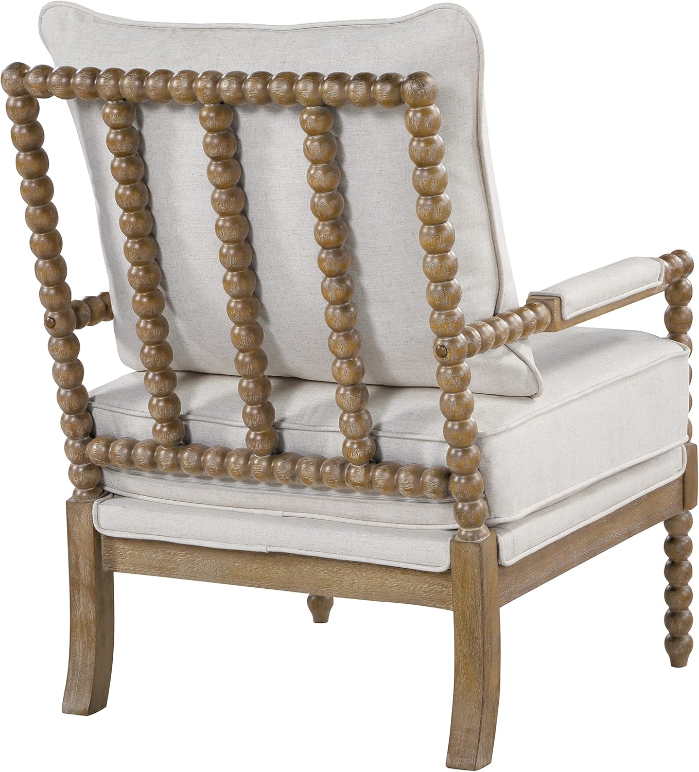 OSP Home Furnishings Fletcher Spindle Accent Chair with Rustic Brown Finish, Linen Upholstery