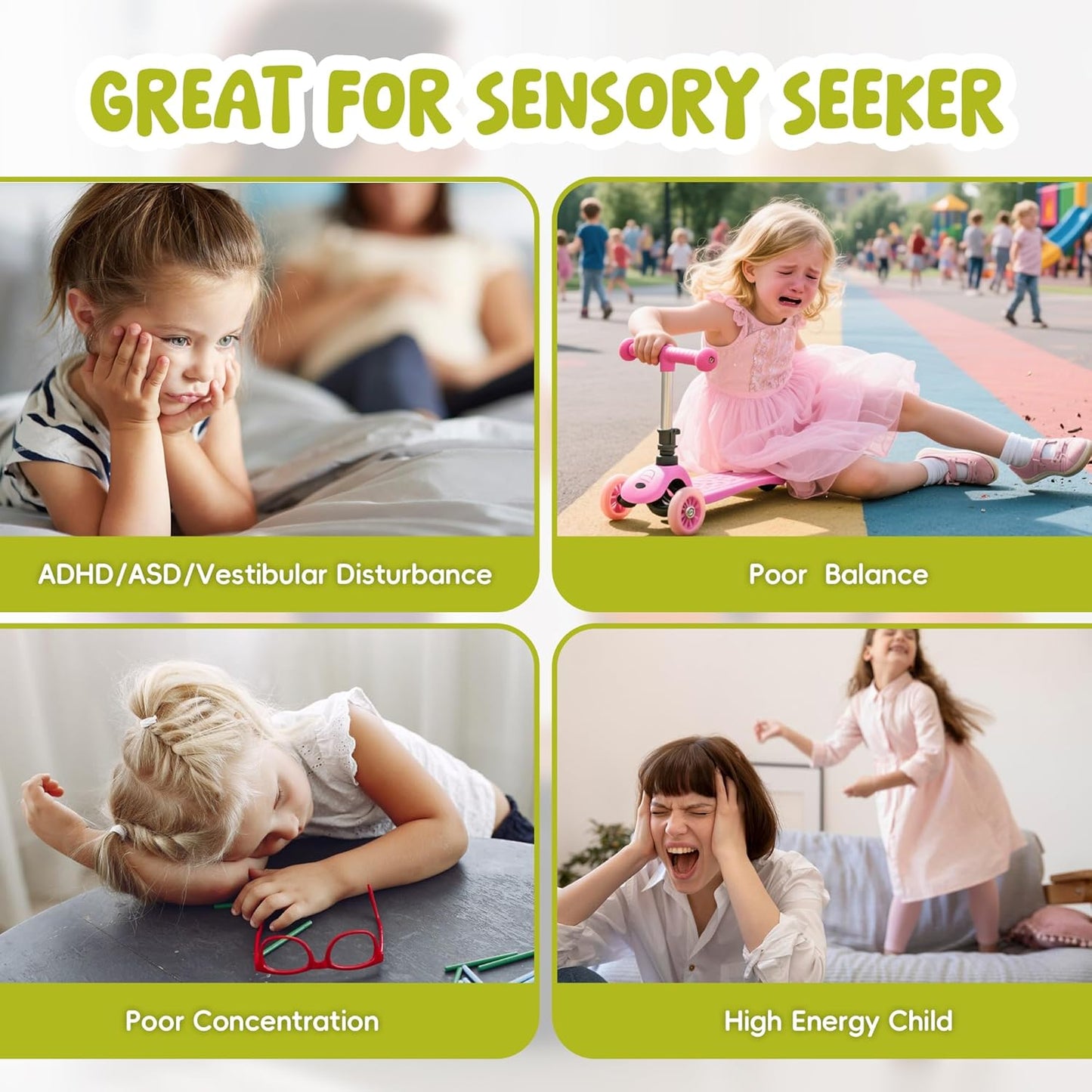 Spinning Chair for Autistic Kids, Autism Sensory Spinning Chairs Sensory Swivel Chair, Sensory Toy for ADHD & Autism 3-6 Years Children, Sit and Spin Training Body Coordination (Green)