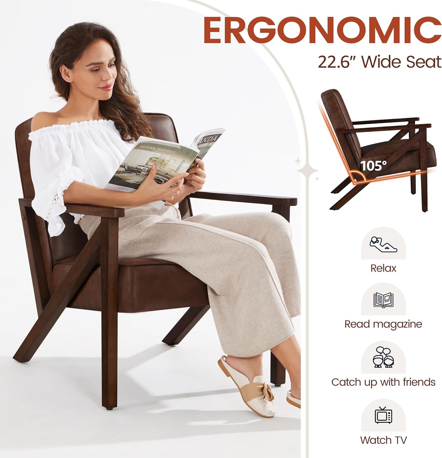 Yaheetech Accent Chair, Armchair with Strong Wood Frame, PU Leather Modern Retro Lounge Chair for Living Room/Lounge/Office/Reception Area, 2 Pieces, Dark Brown