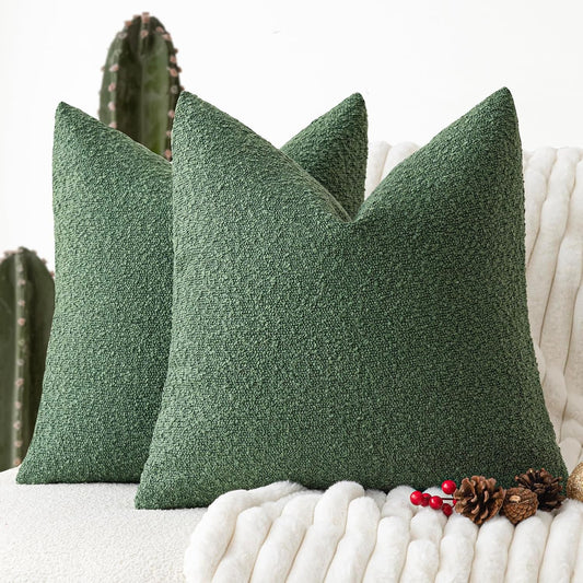Foindtower Pack of 2 Textured Boucle Throw Pillow Covers Accent Solid Pillow Cases Cozy Soft Decorative Couch Cushion Case for Chair Sofa Bedroom Living Room Home Decor 20 x 20 Inch Hunter Green