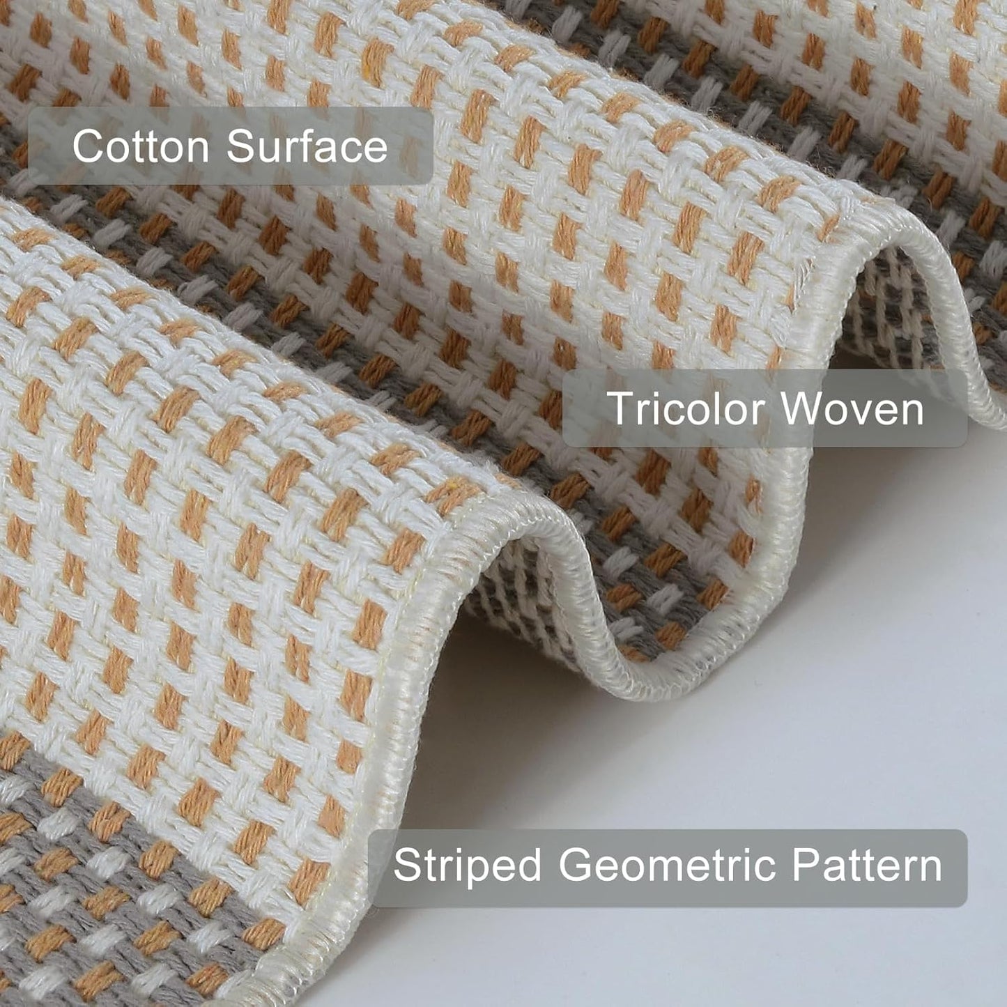 OJIA Outdoor Rug 5'x7' Striped Patio Rug Washable Indoor Outdoor Carpet Cotton Woven Outside Farmhouse Enrtyway Rug Large Area Rugs for Living Room Bedroom Backyard (Gray/White/Tan)