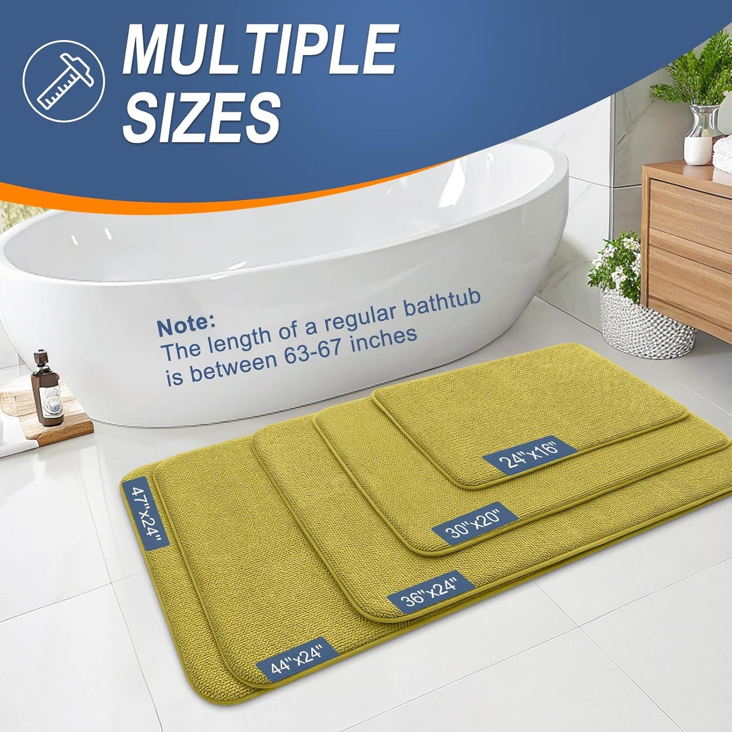 OLANLY Thick Memory Foam Bath Mat Rug 30x20, Extra Soft Absorbent Bathroom Rug, Quick Dry Bath Mat, Non-Slip, Machine Washable Carpet for Bathroom, Tub and Shower, Home Decor Accessories, Deep Mustard