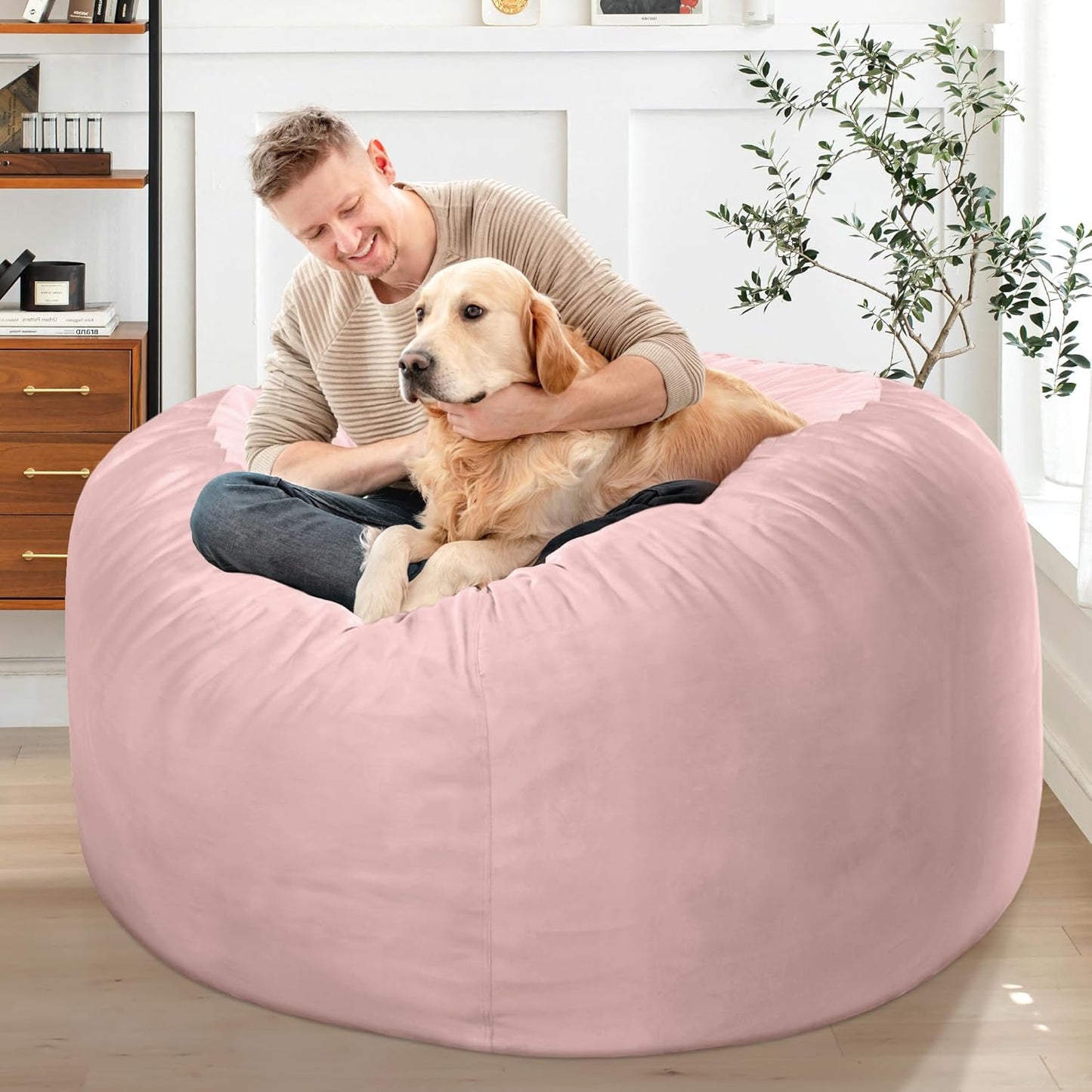 HABUTWAY Bean Bag Chair: Giant 4' Memory Foam Furniture Bean Bag Chairs for Adults with Microfiber Cover 4Ft (Pink)