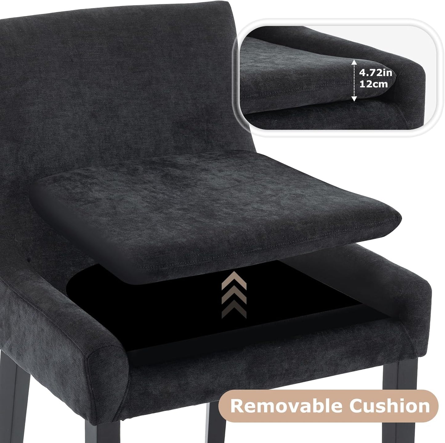 COLAMY Modern Dining Chairs Set of 4, Upholstered Corduroy Accent Side Leisure Chairs with Mid Back and Wood Legs for Living Room/Dining Room-Black