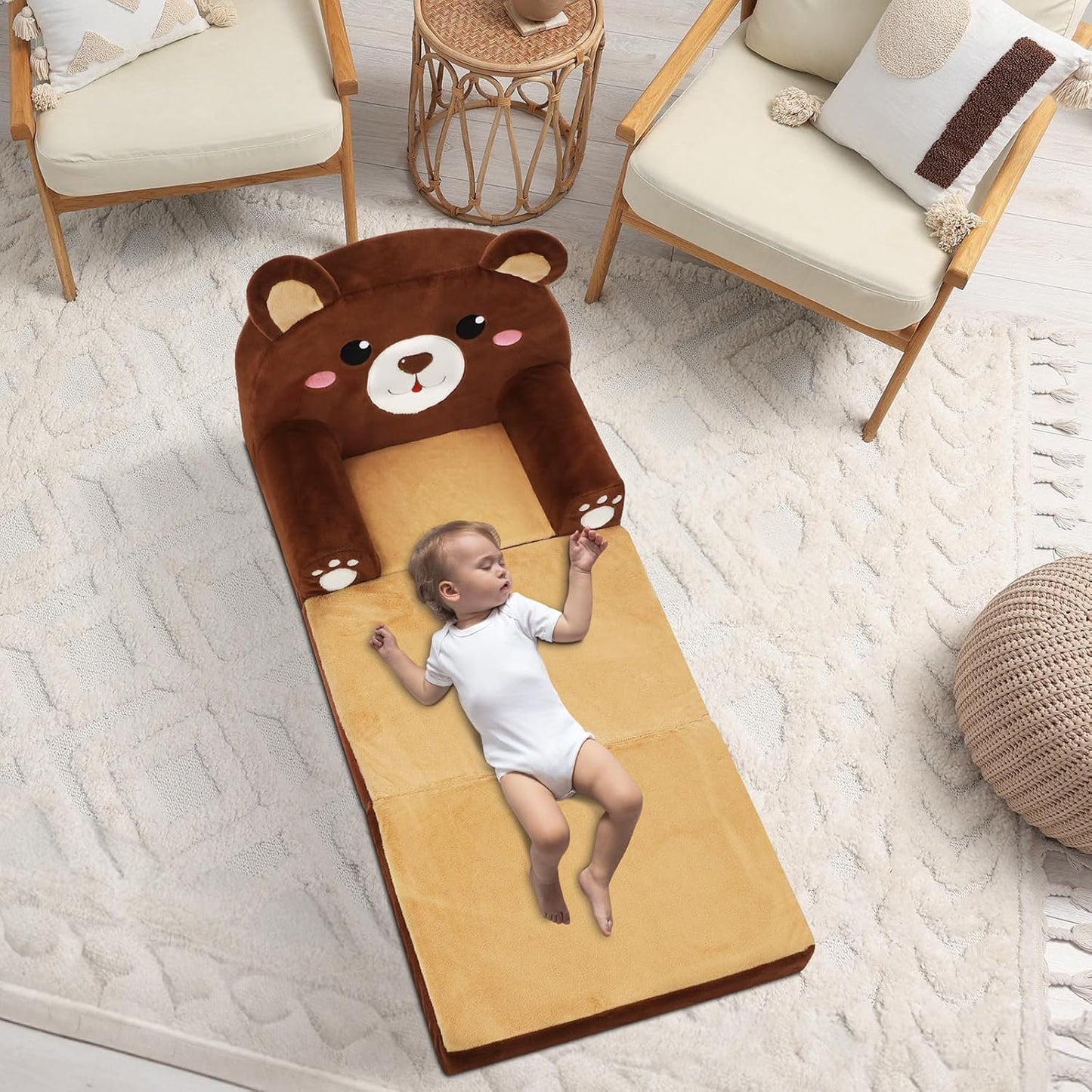 Kids Couch Comfy Foldable Kids Sofa to Lounger 2 in 1 Toddler Chair Plush Baby Sleeper Chair for Playing and Napping, Birthday Gifts for Boys and Girls