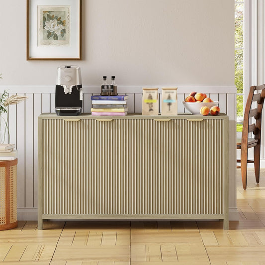Buffet Cabinet with Storage, 55" Sideboard with 4 Doors and Adjustable Shelves, Modern Credenza Buffet Table Media Console for Dining Room Living Room Entryway, Oak