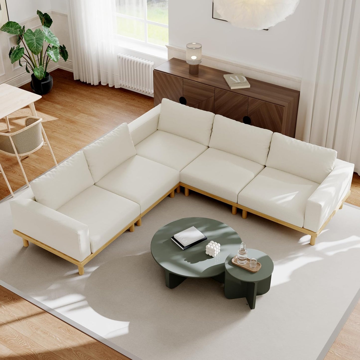 Acanva Minimalist Modular Sectional Sofa for Living Room, Wide & Deep Seat Convertible Furniture Set with Metal Frame and Movable Covers, 5 Piece, Off White