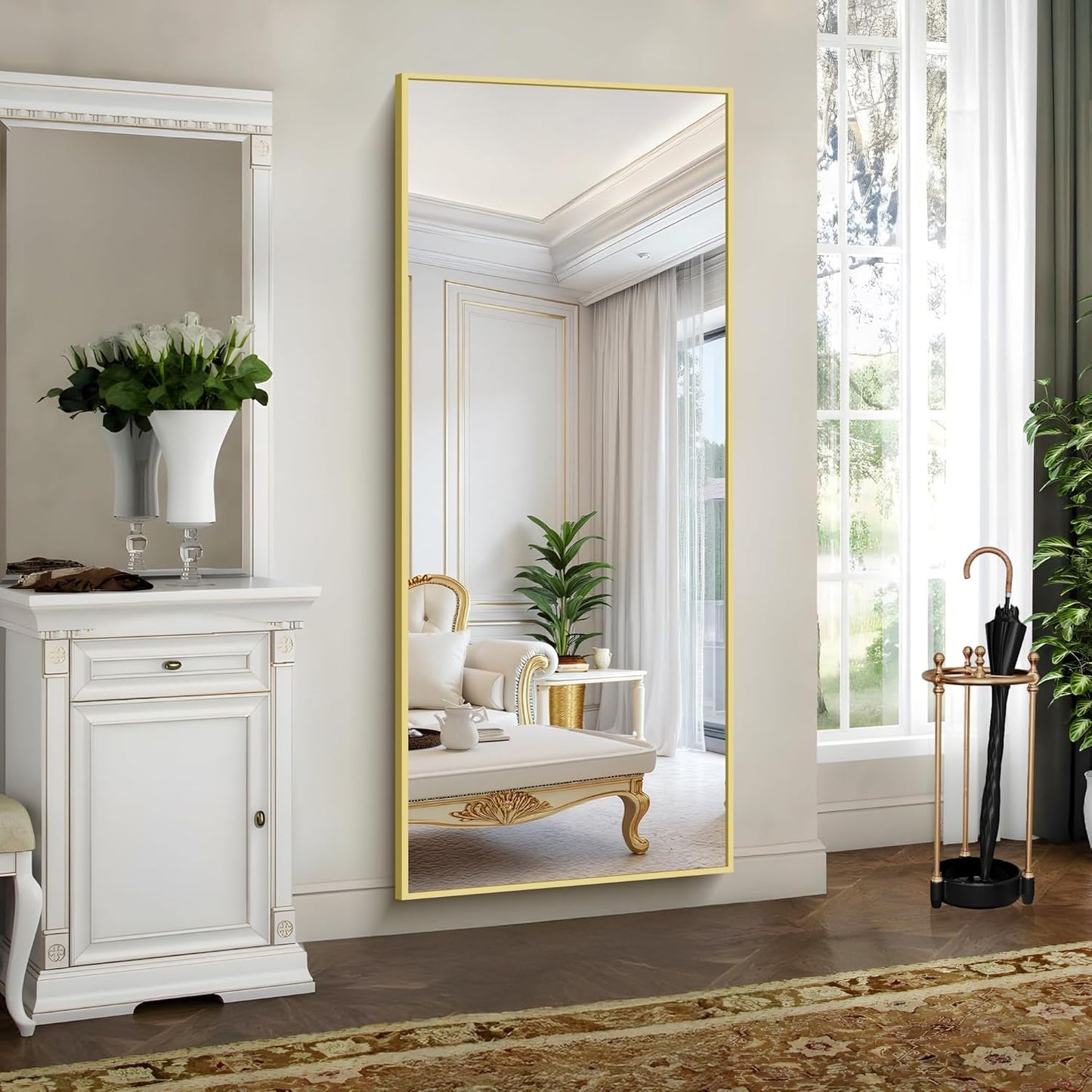 YIROMAN Bathroom Mirror 72"x30", Large Brushed Gold Bathroom Mirror for Over Sink with Aluminum Frame, Rectangular Vanity Mirror with Right Angle, Wall Mirror Hangs Horizontal or Vertical