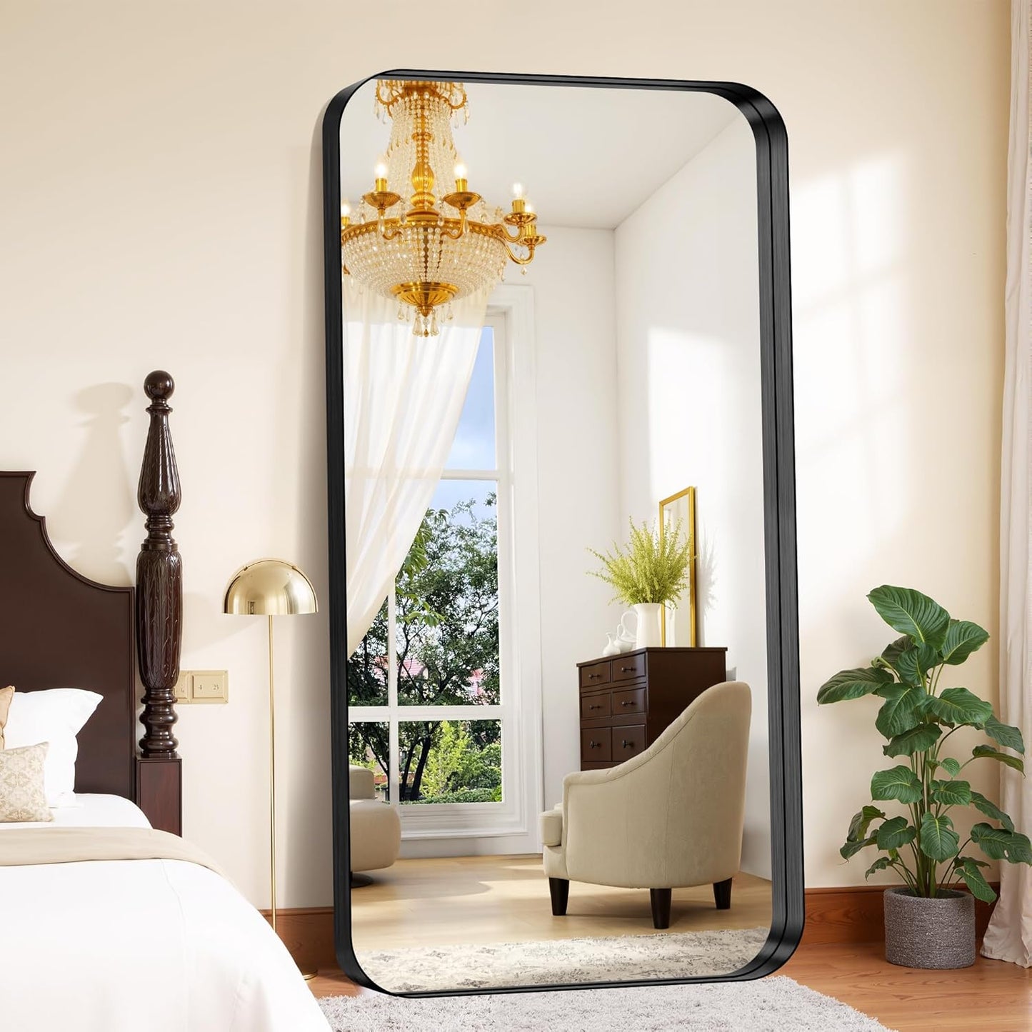 FORBATH 72x36 Inch Oversized Bathroom Mirror for Double Sinks, Brushed Black Deep Frame Full Length Wall Mirror with Rounded Corners, Anti-Rust Tempered Glass (Horizontal/Vertical)