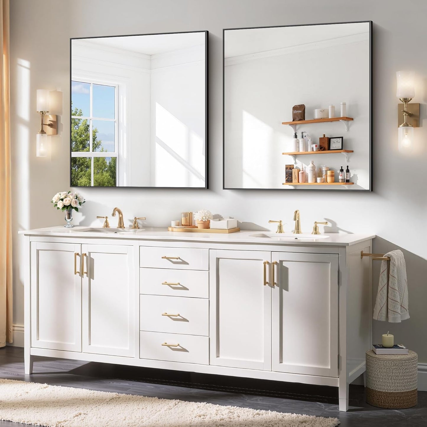 YIROMAN Bathroom Mirror for Wall 36"x40", Large Matte Black Bathroom Mirror with Aluminum Frame, Rectangular Vanity Mirror with Right Angles, Wall Mirror Hangs Horizontal or Vertical, Shatterproof