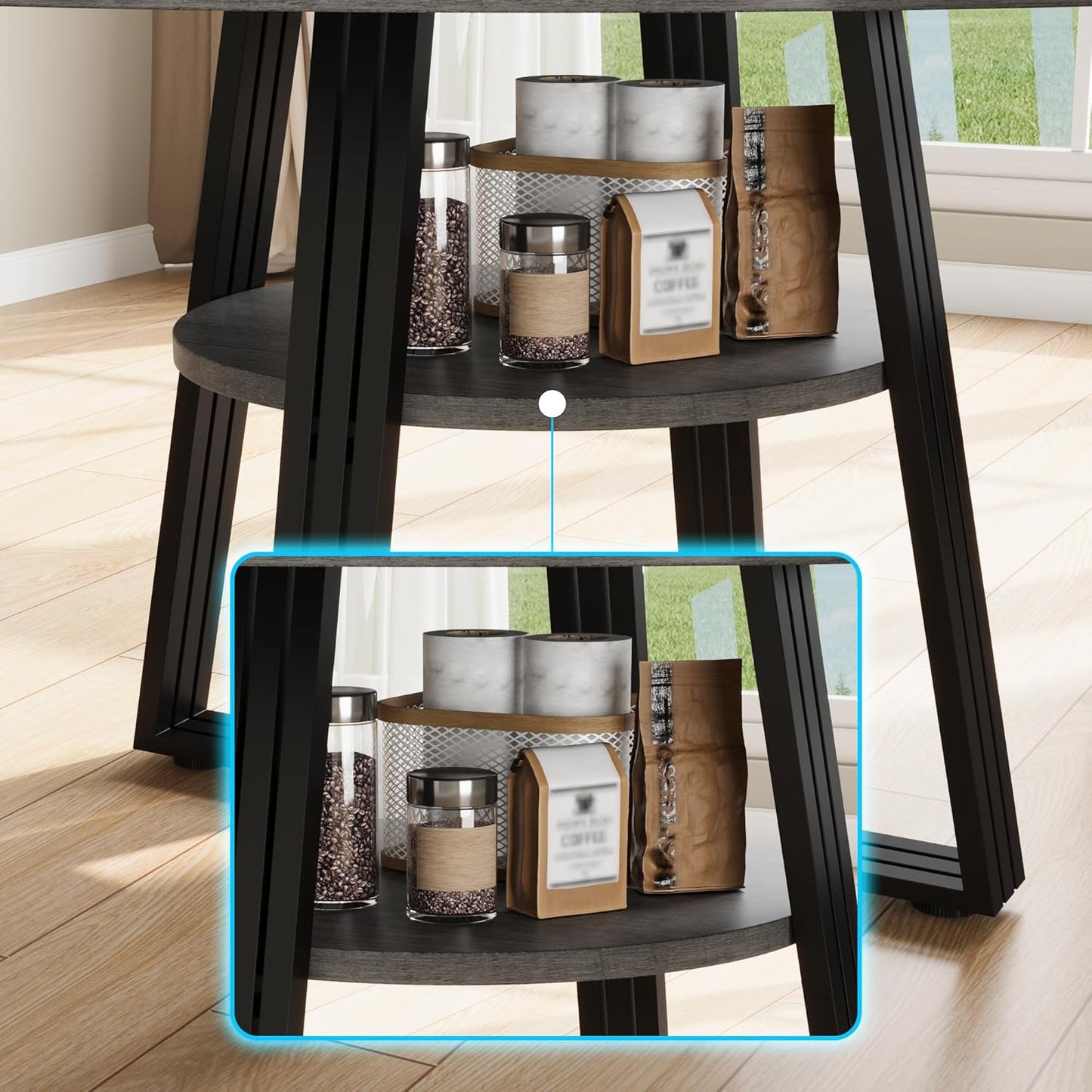 GarveeHome Round Dining Table for 4-6, 47.2" Farmhouse Kitchen Table with Storage, Circle Dinner Tables for Kitchen, Dining Room, Living Room, Meeting Room, Apartment, Grey