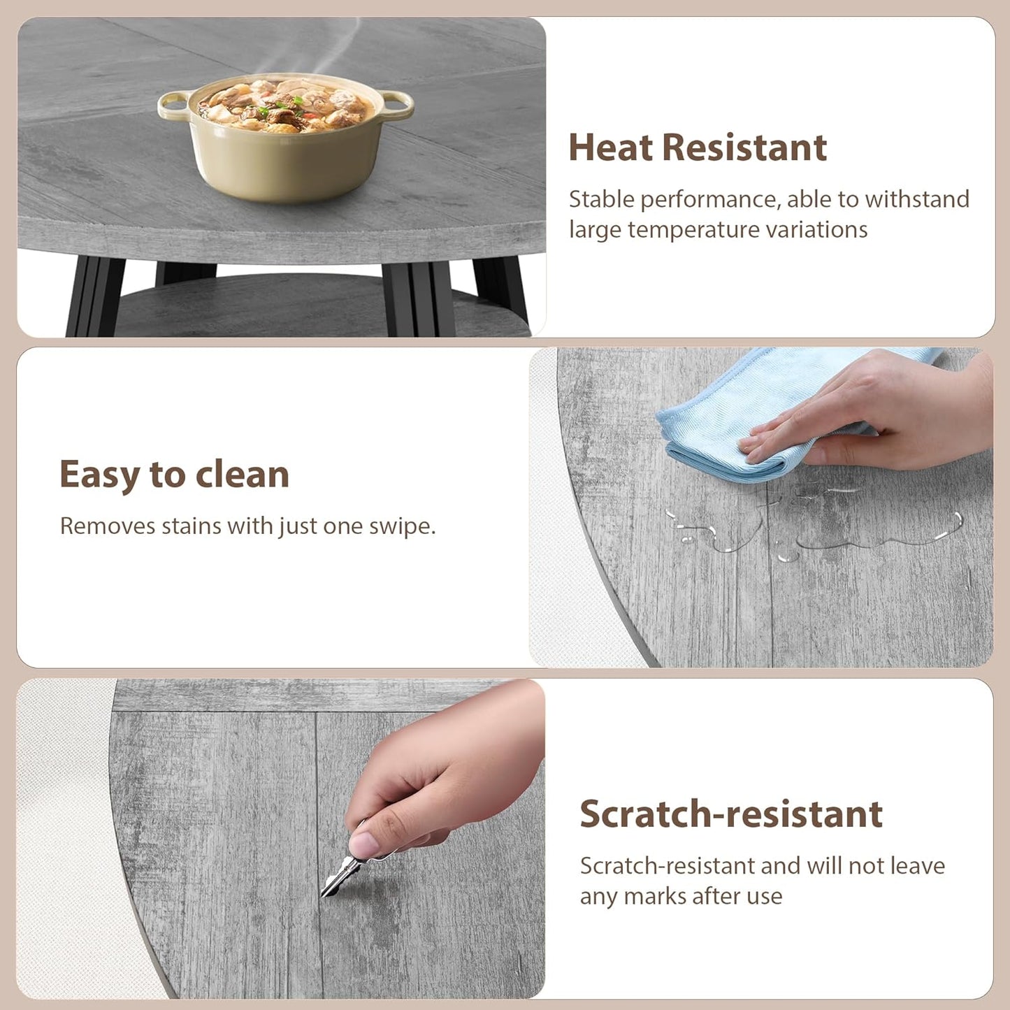 GarveeHome Round Dining Table for 4-6, 47.2" Farmhouse Kitchen Table with Storage, Circle Dinner Tables for Kitchen, Dining Room, Living Room, Meeting Room, Apartment, Grey