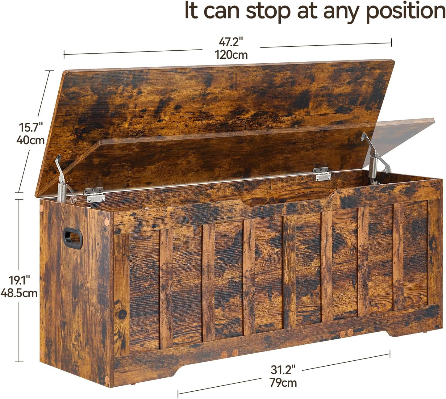 47.2"Storage chest extra large,storage trunk with 2 safety Hinges,Wooden storage bench,Shoe Bench,47.2x15.7x19.1 Inch,Easy Assembly,storage bench for bedroom,living room,entryway,Rustic brown