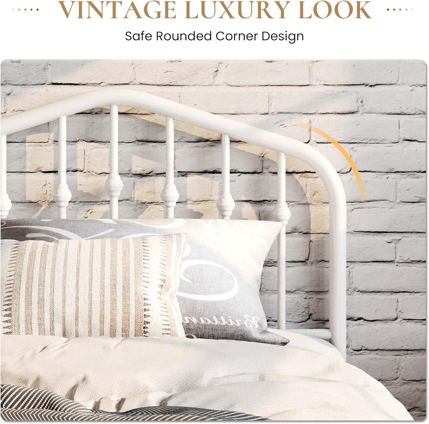 SHA CERLIN Twin Size Metal Platform Bed Frame with Victorian Style Wrought Iron-Art Headboard/Footboard, No Box Spring Required, White