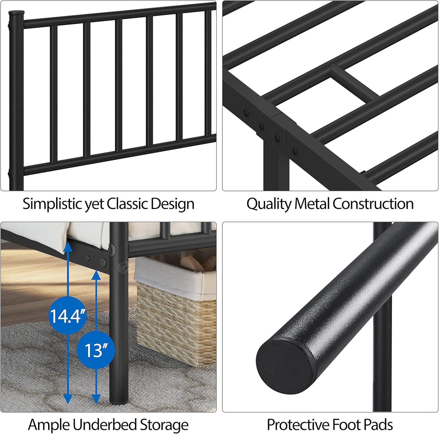Yaheetech Twin Bed Frame Metal Platform Bed Frame Mattress Foundation with Spindle Headboard & Footboard/No Box Spring Needed/14 Inch Underbed Storage/Firm Support & Easy Set up Structure, Black