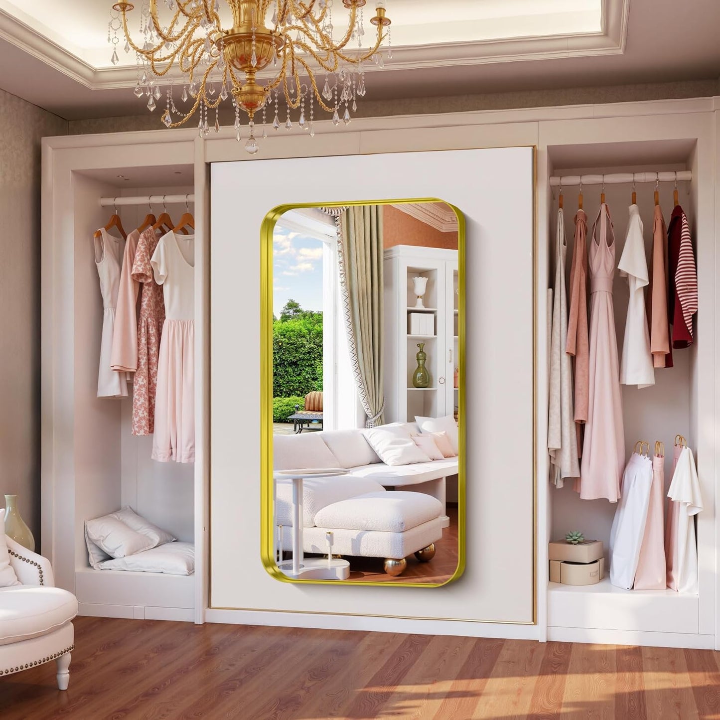 FORBATH 60x30 Inch Large Bathroom Mirror for Double Sinks, Brushed Gold Deep Frame Wall Mirror with Rounded Corners, Anti-Rust Tempered Glass for Modern Farmhouse Vanity (Horizontal/Vertical)