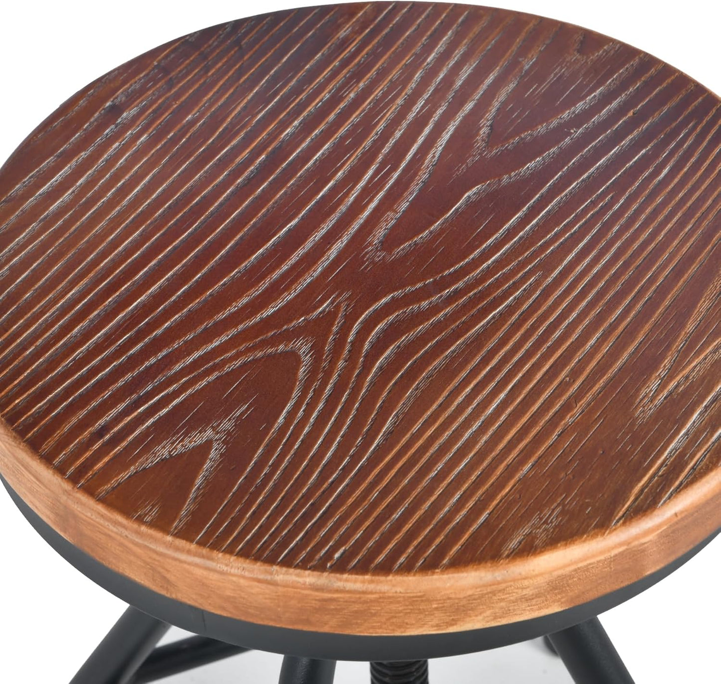 Diwhy Industrial Vintage Kitchen Counter Height Adjustable Bar Stool, Farmhouse French Stylish Kitchen Stool, Swivel Chair, Solid Wood Metal Chiar, Easy Installation, Fully Welded Set of 2 (Black)