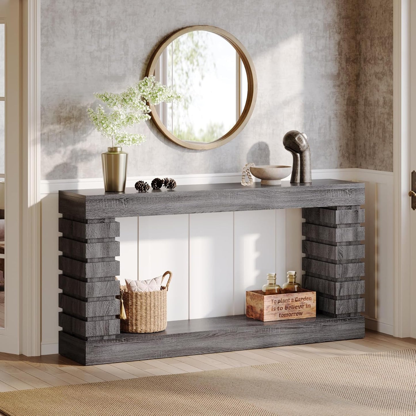 Tribesigns 70.8-Inch Long Console Table, Wood Entryway Table with Storage, Narrow Sofa Table for Living Room Entryway Hallway (Gray)