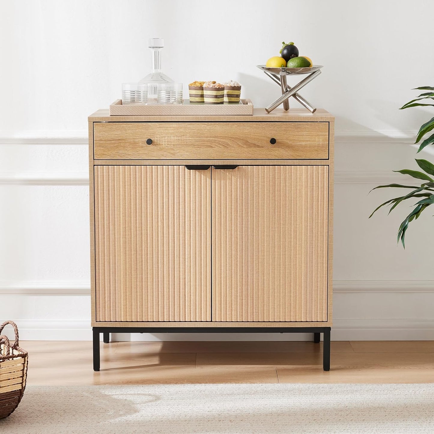 Sideboard Buffet Cabinet with Drawer, Farmhouse Coffee Bar Station Table, Kitchen Storage with Doors and Adjustable Shelves, Modern Wood Cupboard for Dining Room, Livingroom, Entryway