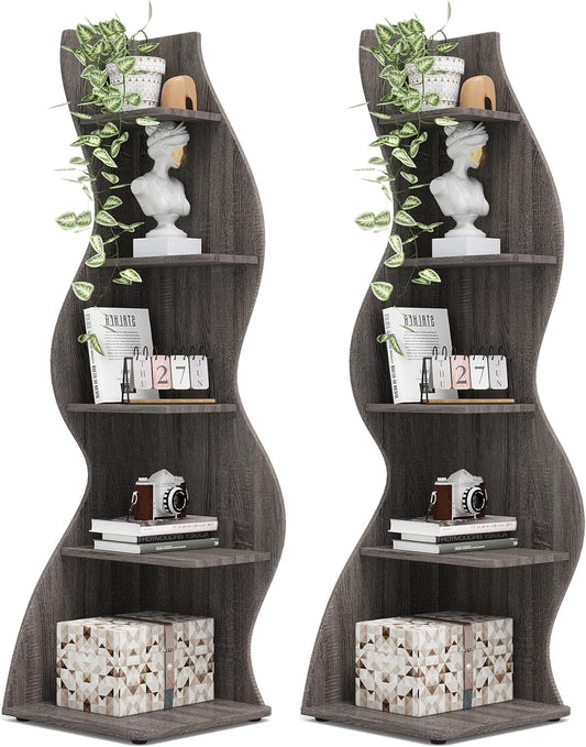 Tribesigns Corner Shelf, Modern 5-Tier Wall Corner Bookshelf, Stylish Corner Small Bookcase Storage Rack Plant Stand with Unique Shape for Living Room, Home Office