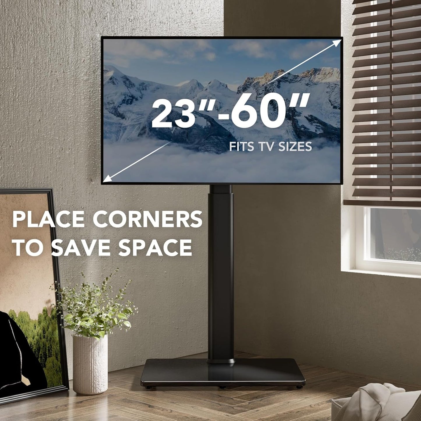 AX WABER Universal Floor TV Stand with Mount 70 Degree Swivel 9 Level Height Adjustable and Space Saving Design for Most 27 to 65 inch LCD, LED OLED TVs, Perfect for Corner & Bedroom AX1006TB