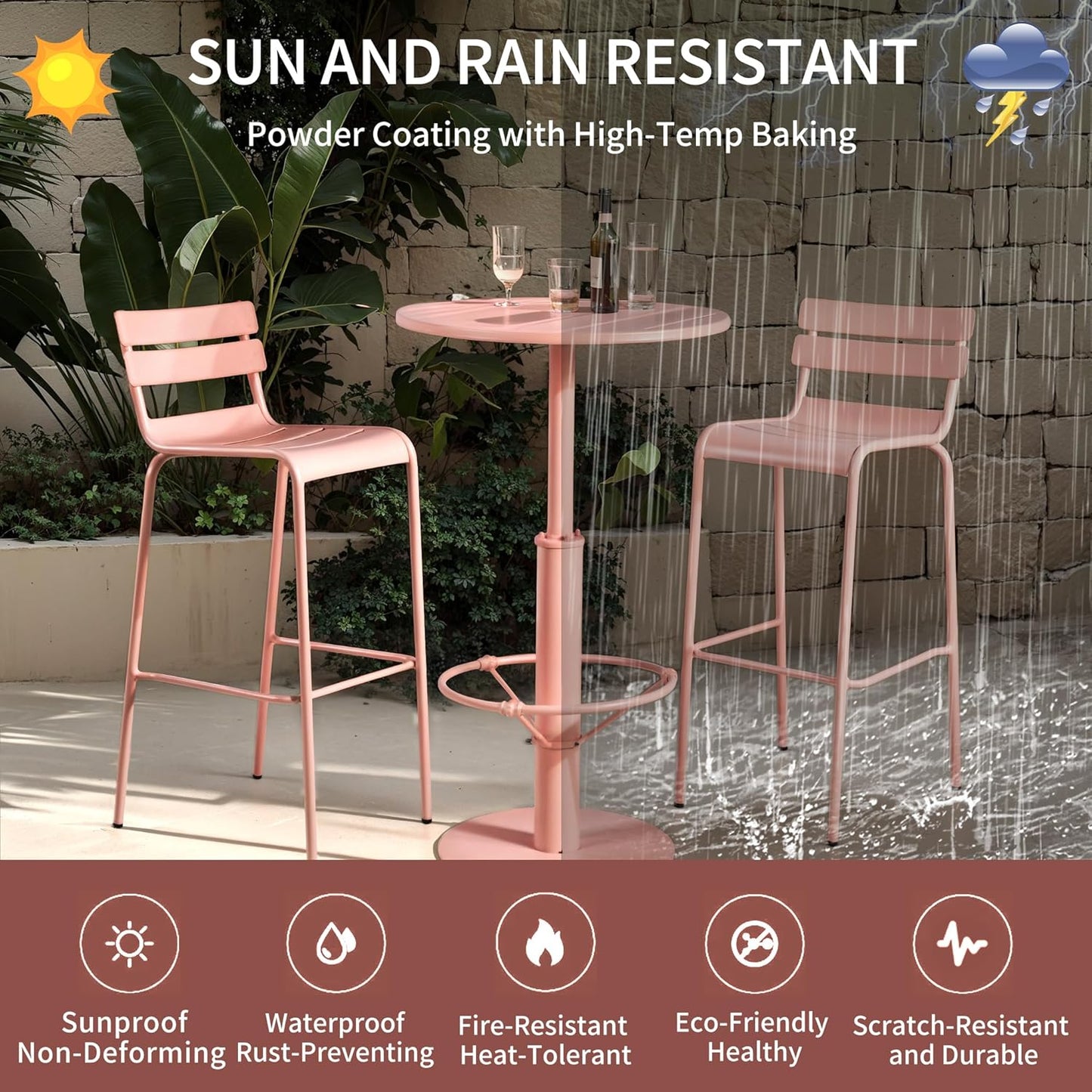 42" Tall Modern Industrial Bar Table-23.6" Dia Round Metal Top Standing Pub Cocktail Bistro Table-Indoor Outdoor Patio-Commercial Grade, Heavy Duty (Peach-Pink)