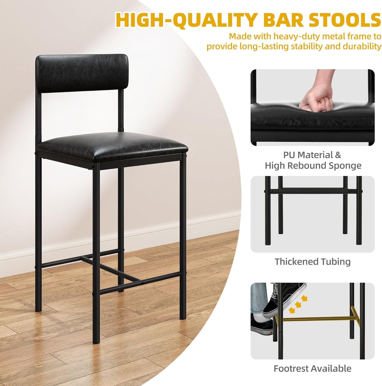 DWVO 5-Piece Dining Room Table Set Bar Table and Chairs Set Counter Height Dining Table Set Industrial High Top Kitchen Table with 4 Barstools for Kitchen Living Room Restaurant Bar Small Spaces Brown