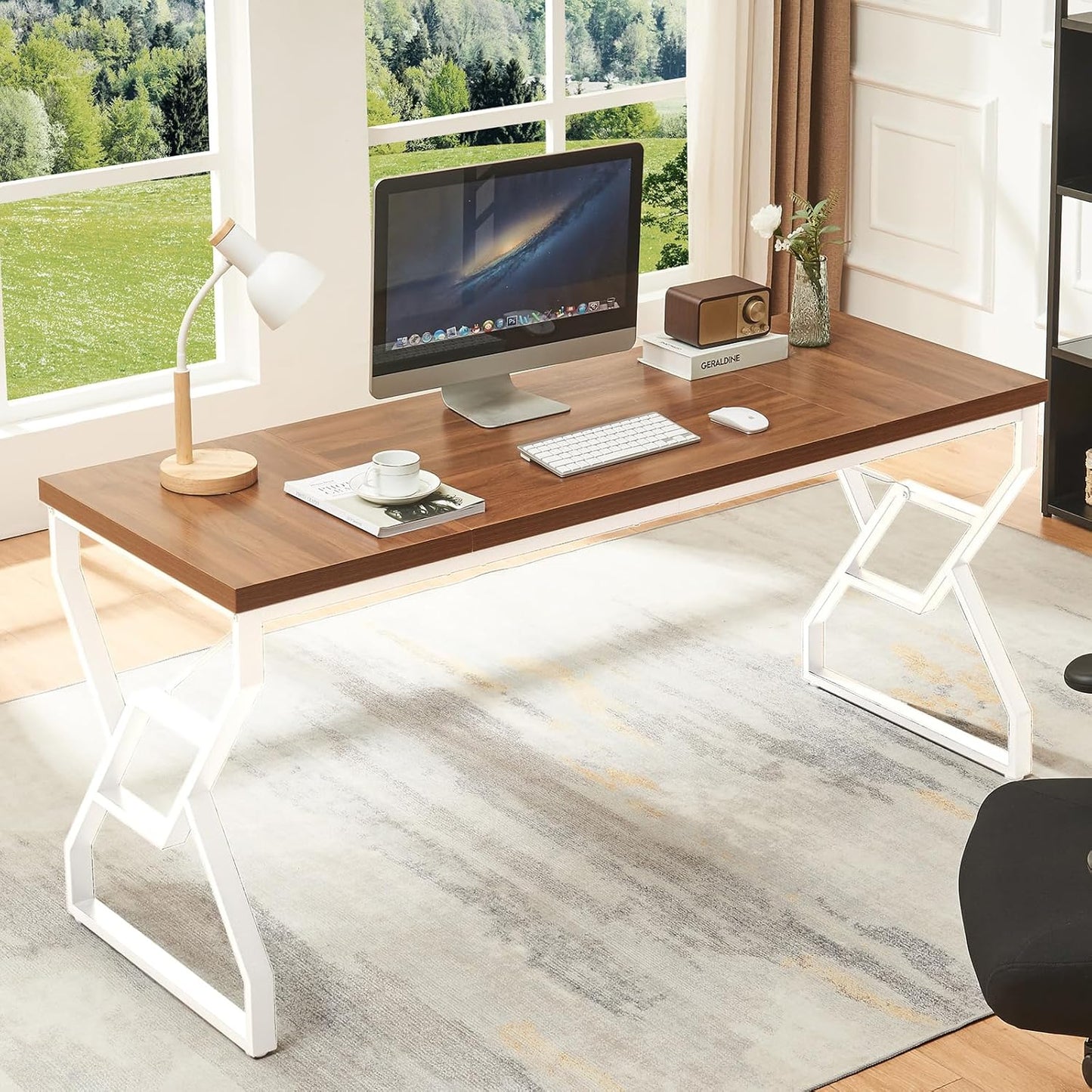 HOMISSUE 63-inch Executive Desk, Large Home Office Desk with Engineered Wood Tabletop and Metal Frame, Rustic Workstation Desks with Sturdy Structure, Long Computer Desks for Home Office, Writing