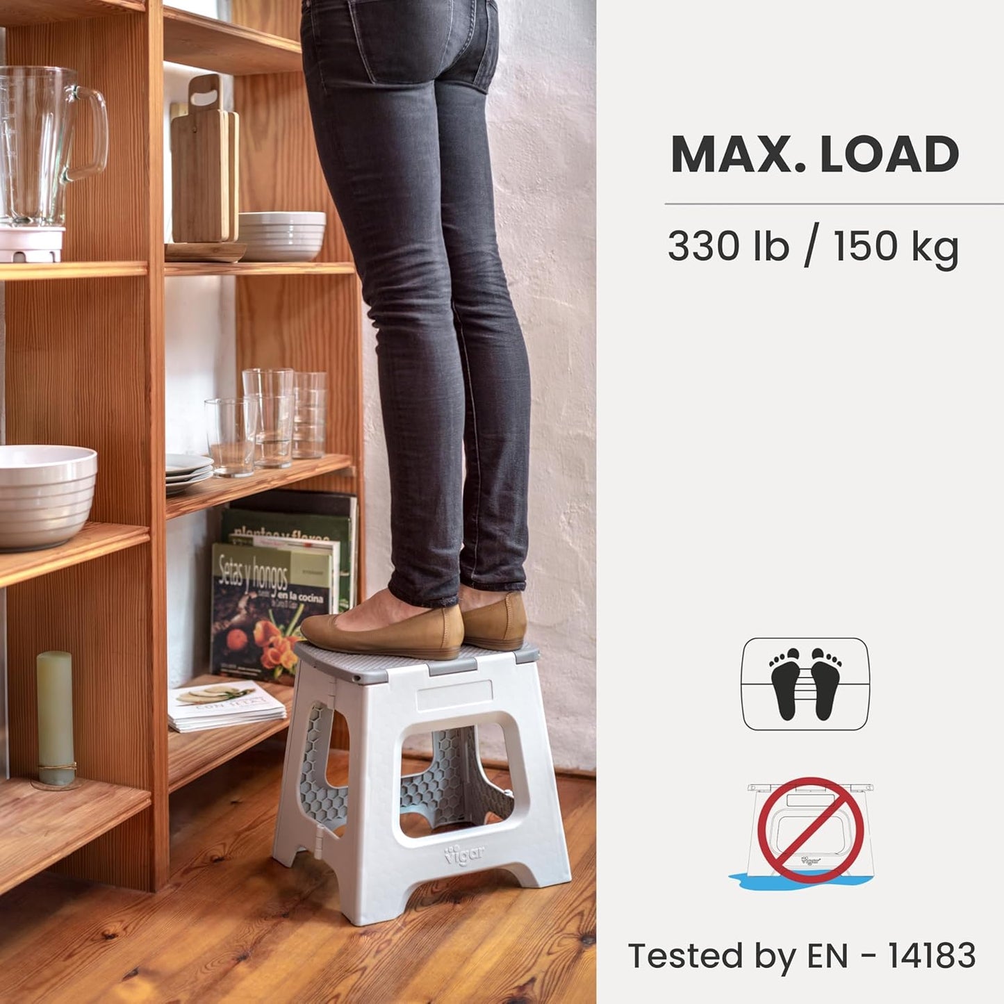 Vigar Compact Step Stool Foldable, 12-1/2-inch Step Stools for Adults up to 330 Pound, Lightweight Stool, Non-Slip Folding Step Stool, Gray