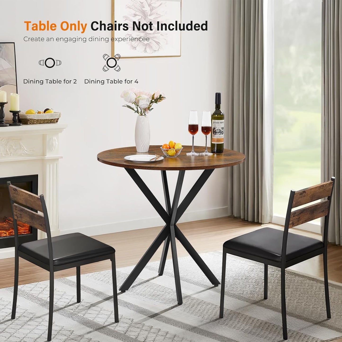 Unovivy 31.5" Small Round Dining Table for 2-4, Space Saving Circle Kitchen Dinner Table, Industrial Mid Century Modern Dining Room Desk for Kitchen, Apartment, Rustic Brown