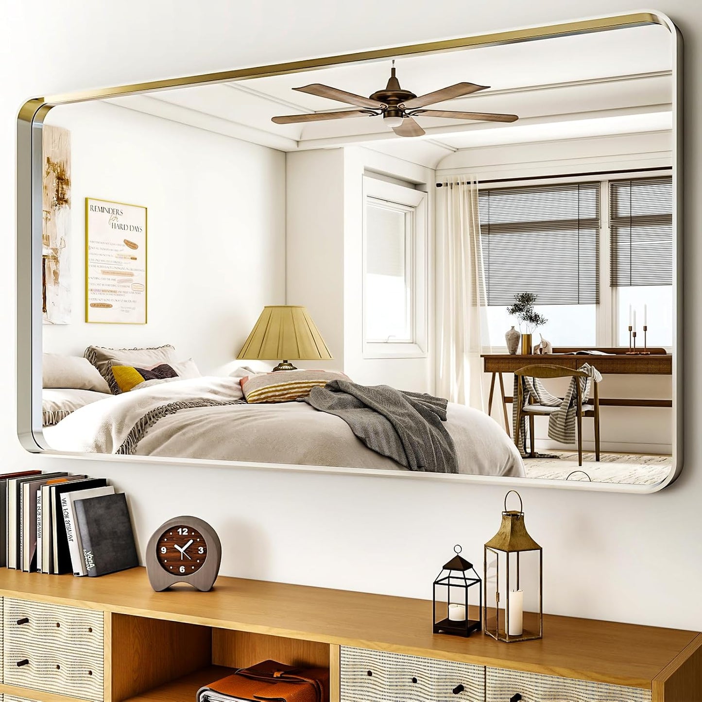 55"x 30" Silver Bathroom Mirror - Aluminum Framed Wall Mirror, Bathroom Wall Mounted Vanity Mirror, Bedroom, Living Room Wall Mirror, Hang Horizontally or Vertically