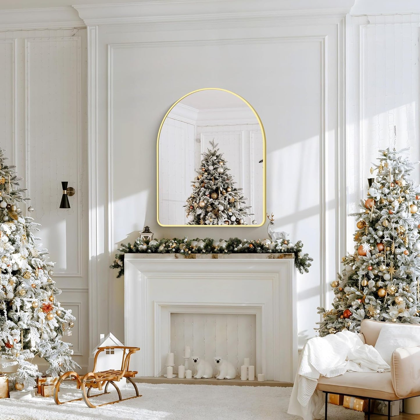 FORBATH Arched Bathroom Mirror 30x36 Inch, Arch Wall Mirror with Gold Aluminum Frame, Arched Mirror for Dresser, Fireplace,Entryway,Home Decor,Hanging or Leaning Against Wall