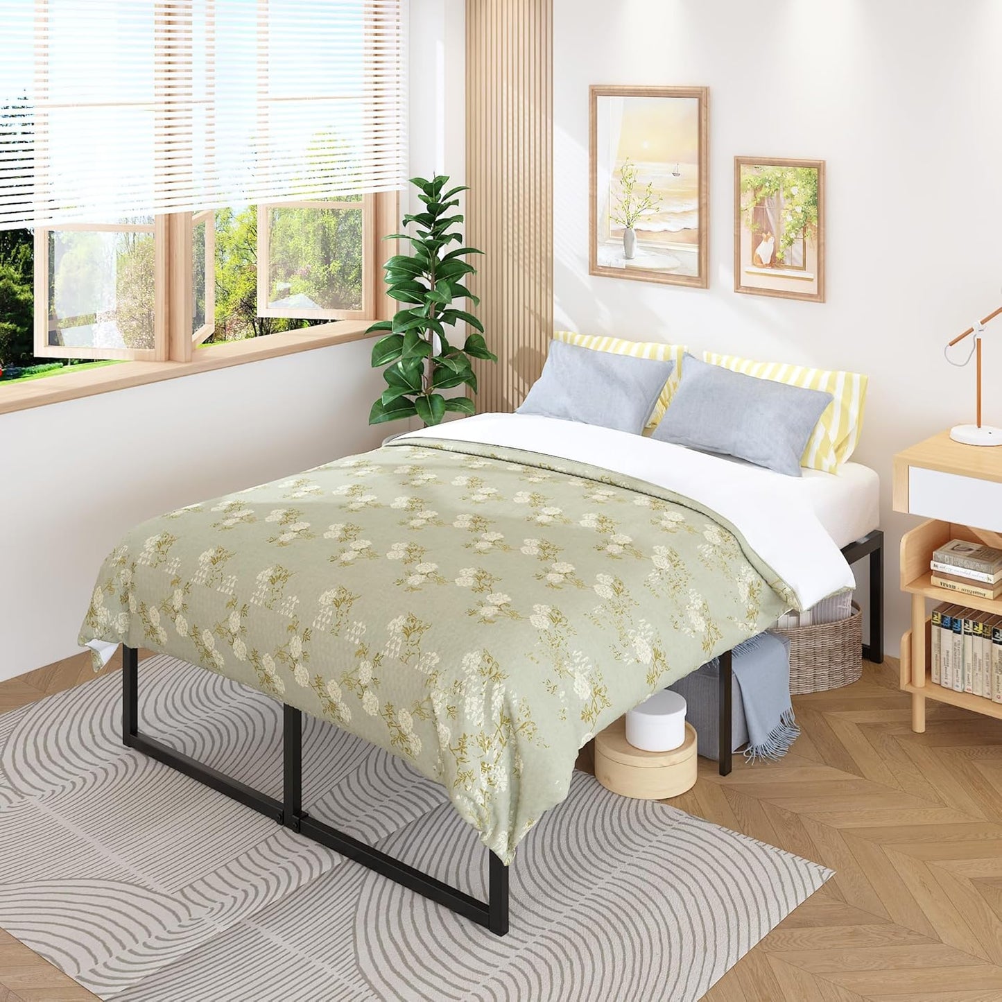 18 Inch California King Bed Frames Sturdy Mattress Foundation, Heavy Duty Metal Cal King Platform with Steel Slats Support No Box Spring Needed, Noise Free, Easy Assembly, Black