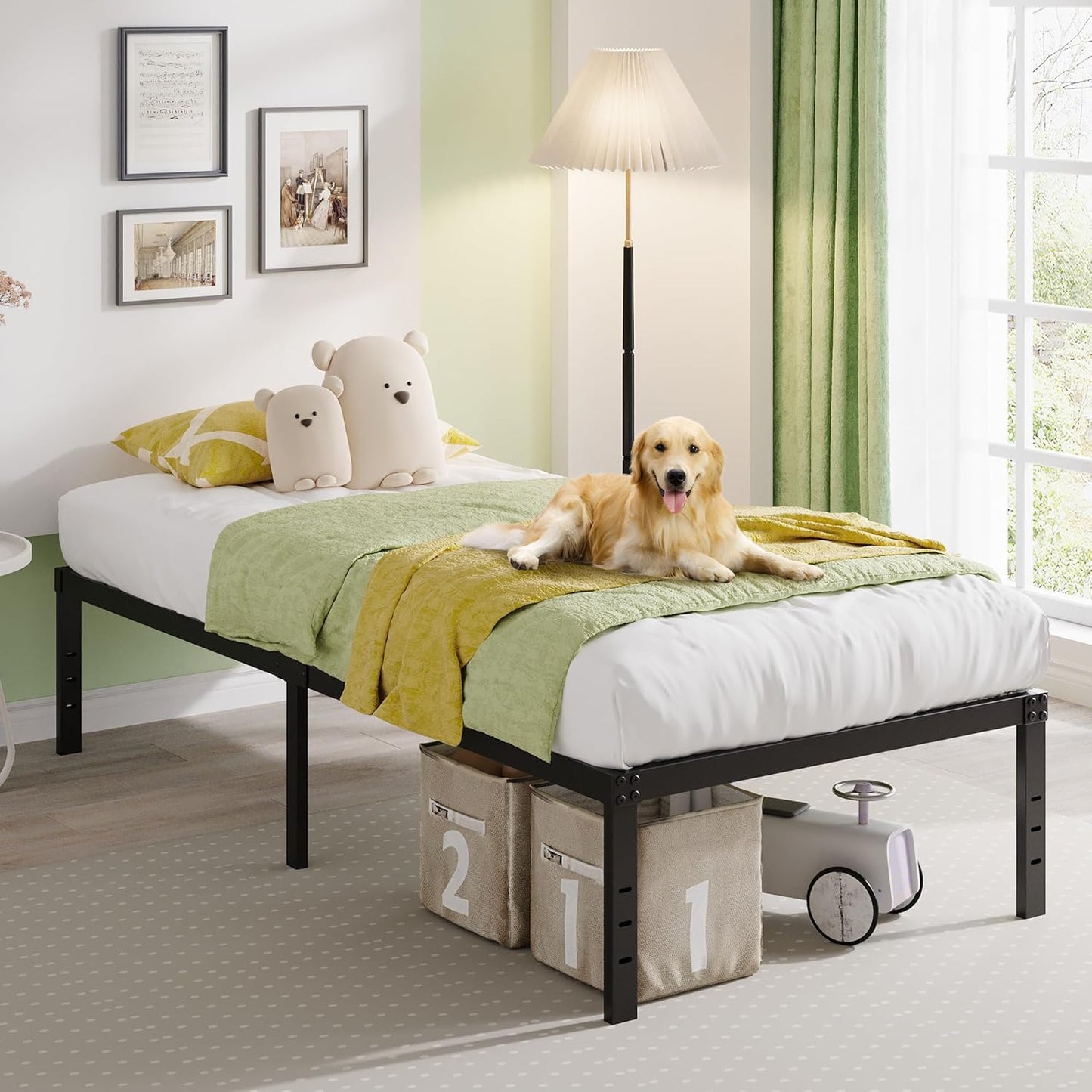 EMODA 16 Inch Heavy Duty Twin Bed Frame, Metal Platform Bed Frames No Box Spring Needed, Noise Free, Easy Assembly, Black