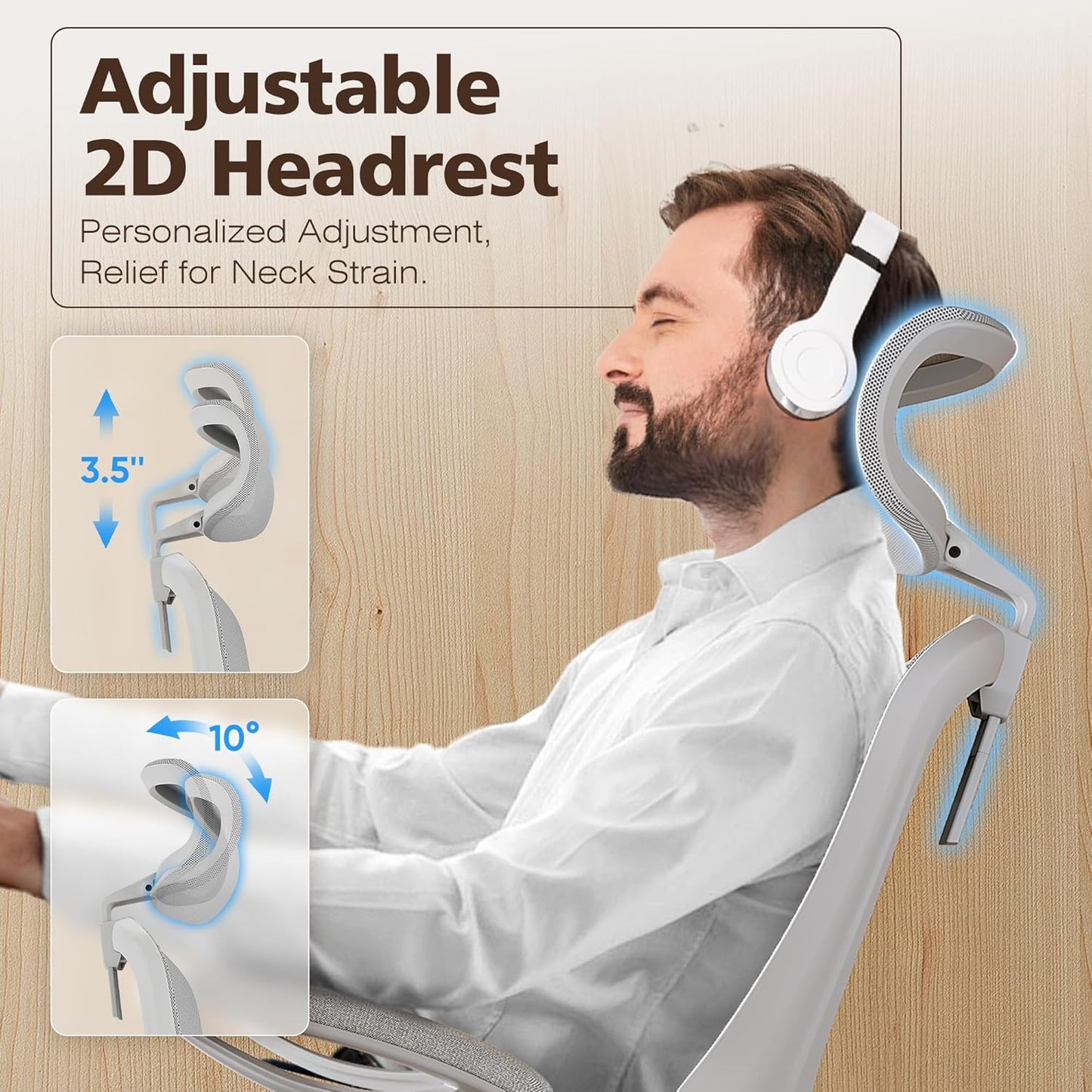 GABRYLLY Ergonomic Mesh Office Chair- White Desk Chair, Flip-Up Armrest, Adjustable Headrest, Tilting with Soft Seat and PU Wheel, Elite Home Desk Chair for Work, Study, Gaming (GY1108)